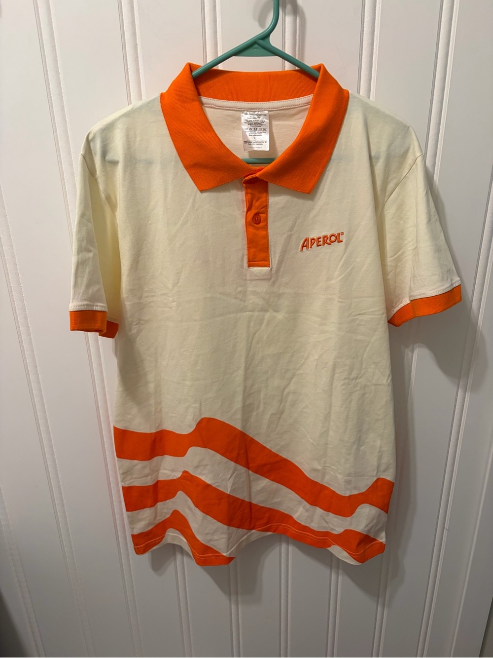 Aperol Spritz Men's Polo Shirt Large L White Orange Tennis 100% Organic Cotton